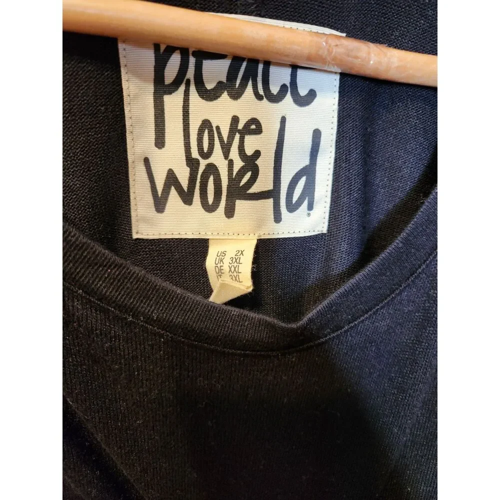 Peace Love World Asymmetric Black Tunic Long Sleeve Size 2X